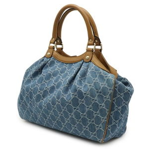 Gucci Bag Blue Tote Sookie Brown GG Denim Leather